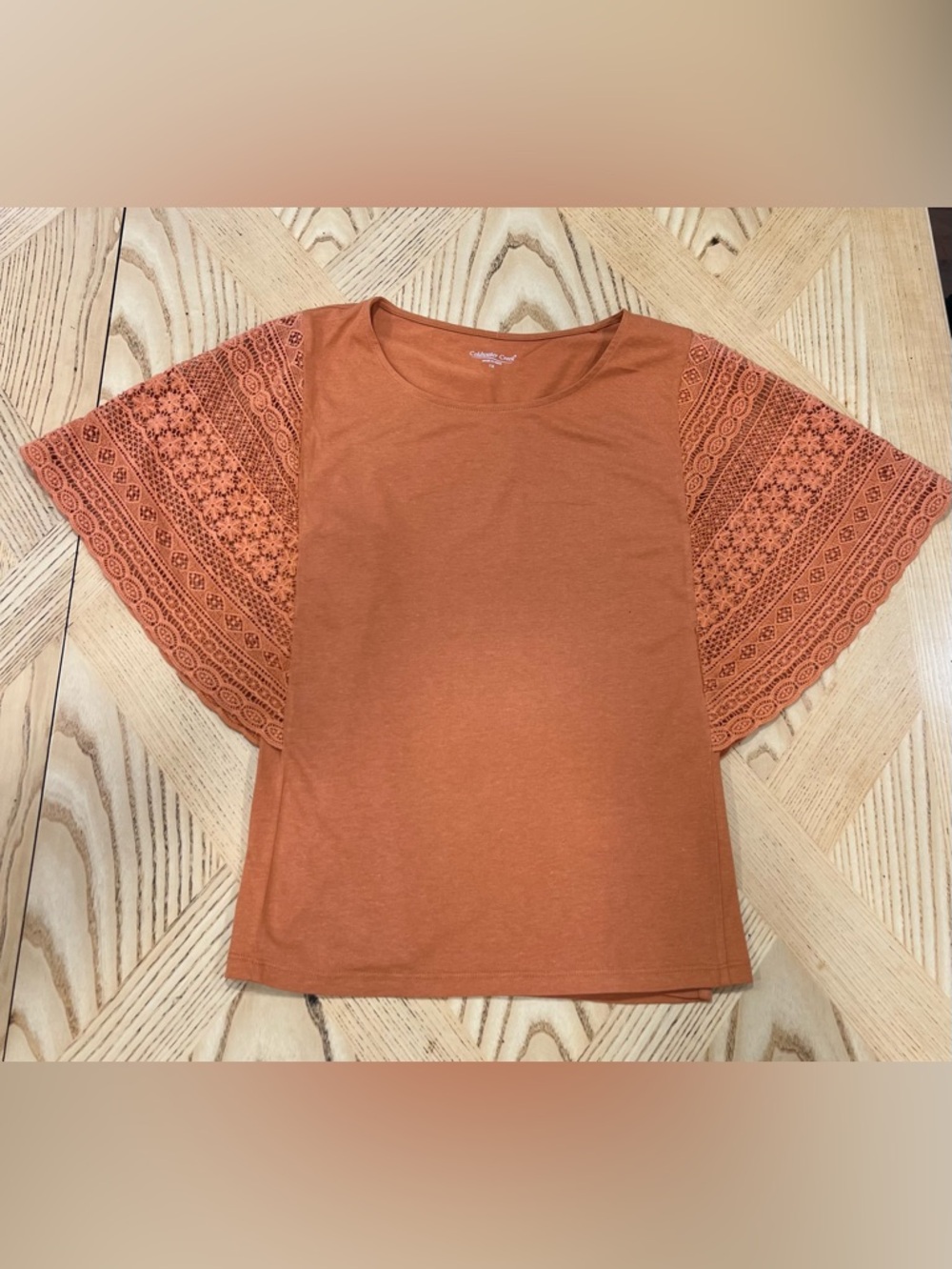 Coldwater Creek Rust Orange Lace Sleeve Women's Top Size 1X